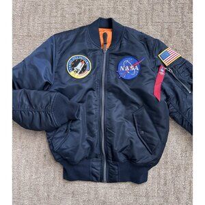 Alpha Industries NASA Bomber Jacket Flight Men Black Padded Space Reversible S